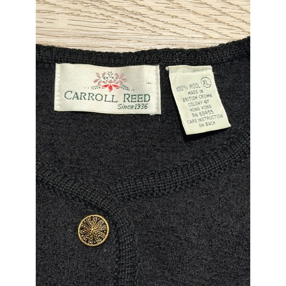 Carroll‎ Reed Vintage 100% Wool Black Cardigan Crochet Detail Gold Button XL - Picture 2 of 6